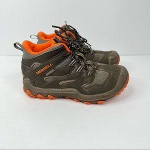 Merrell olive green orange waterproof lace up hiking ankle boots